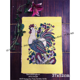 Tranh Đông Hồ Gà Trống Hoa Hồng (loại 37x52cm)